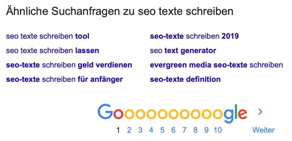 Keywordrecherche mit Google Seo Texter