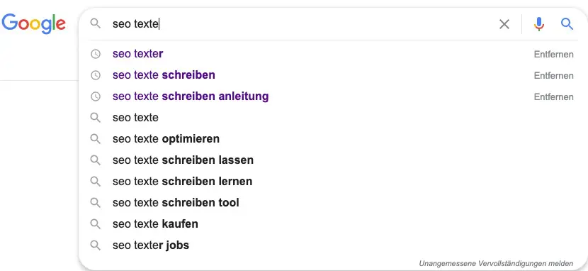 Google Suggest Seo Texte schreiben lernen