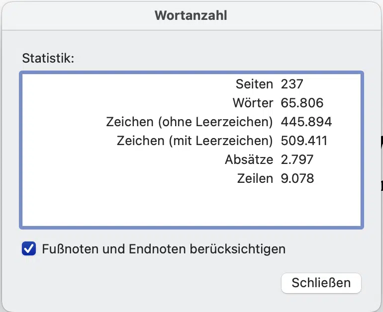 Word Zeichenanzahl ermitteln