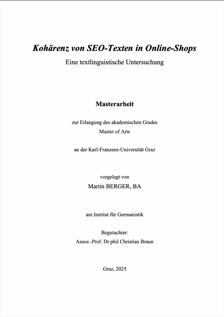Masterarbeit Berger Textprofil Kohärenz von SEO-Texten in Online Shops
